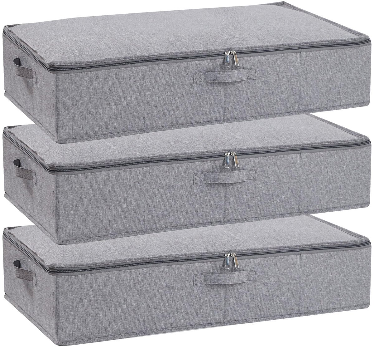 SnelShoppen - Opbergdoos onder bed met deksel, opvouwbare kledingorganizer met versterkte handgrepen, 3-pack grijs 60 x 30 x 15 cm voor dekens, lakens
