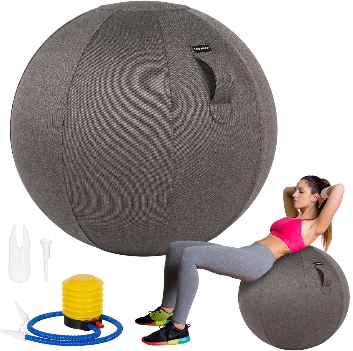 SnelShoppen - Ergonomische Zitbal voor Kantoor - Fitnessbal 65cm - Linnen Afdekking - Activering en Oefeningen - Correcte Houding - Grijs - Gymnastiek
