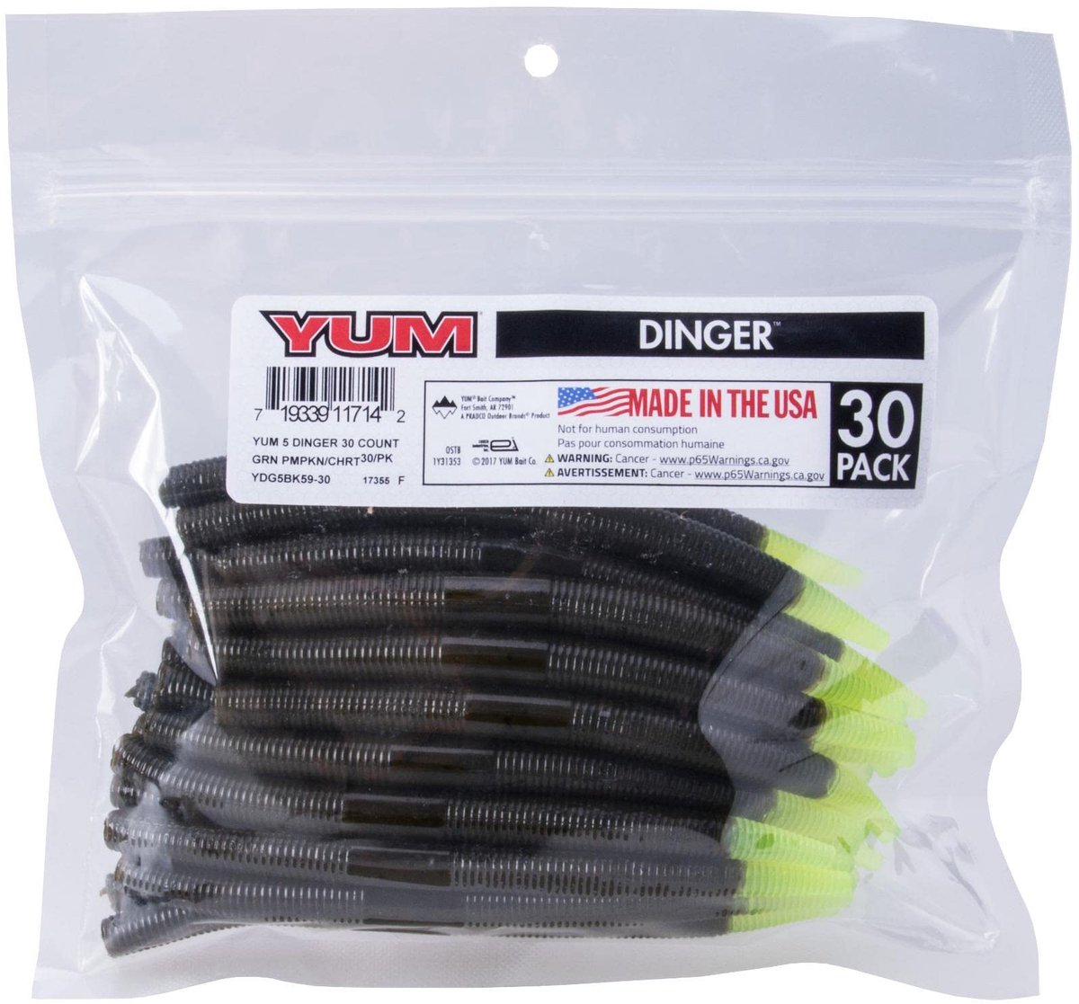 SnelShoppen - Yum Lures 5 Dinger Vissen Lures Groene Pompoen, 5 Inch Softbait, Perfect voor Zoetwatervissen, Hoogwaardige Kunstmatige Aas voor Pechvog