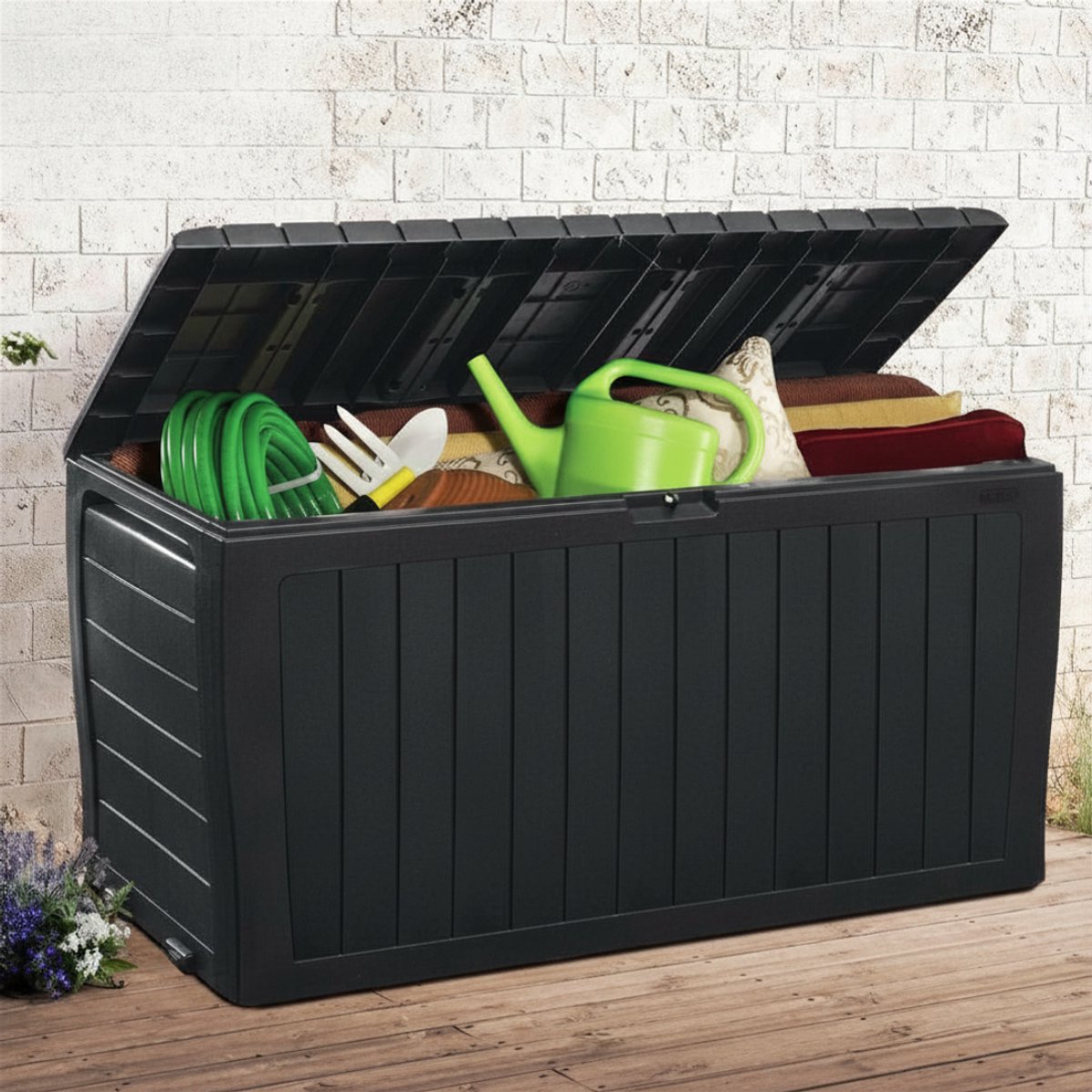 QORA® Tuinkast Kunststof - Tuinkast - Tuinkist - Zwart - 117cm x 45cm x 57cm