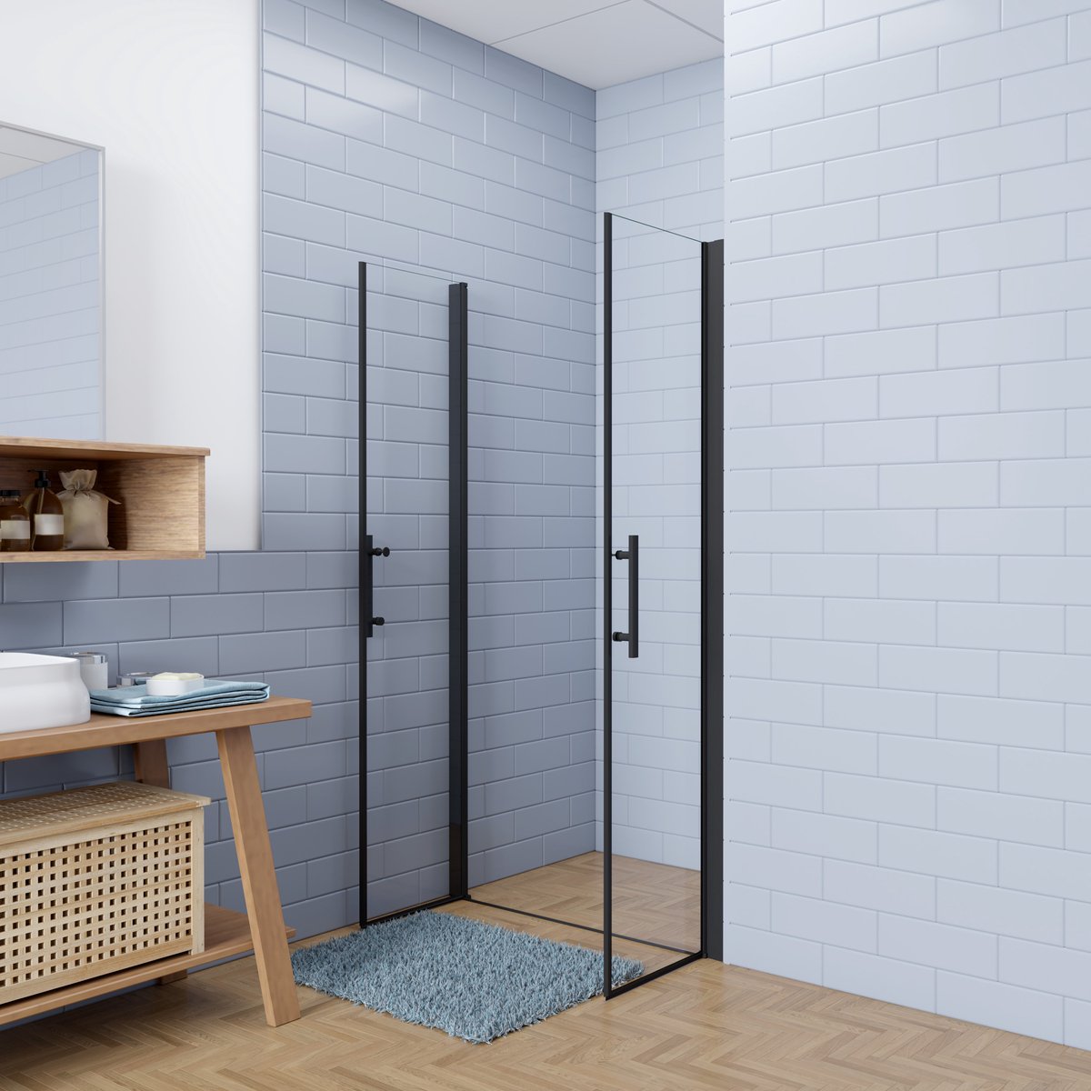 Aica industriële stijl dubbele draaideuren 100x195cm - 6mm gehard veiligheidsglas easyclean - mat zwarte aluminium Profiel
