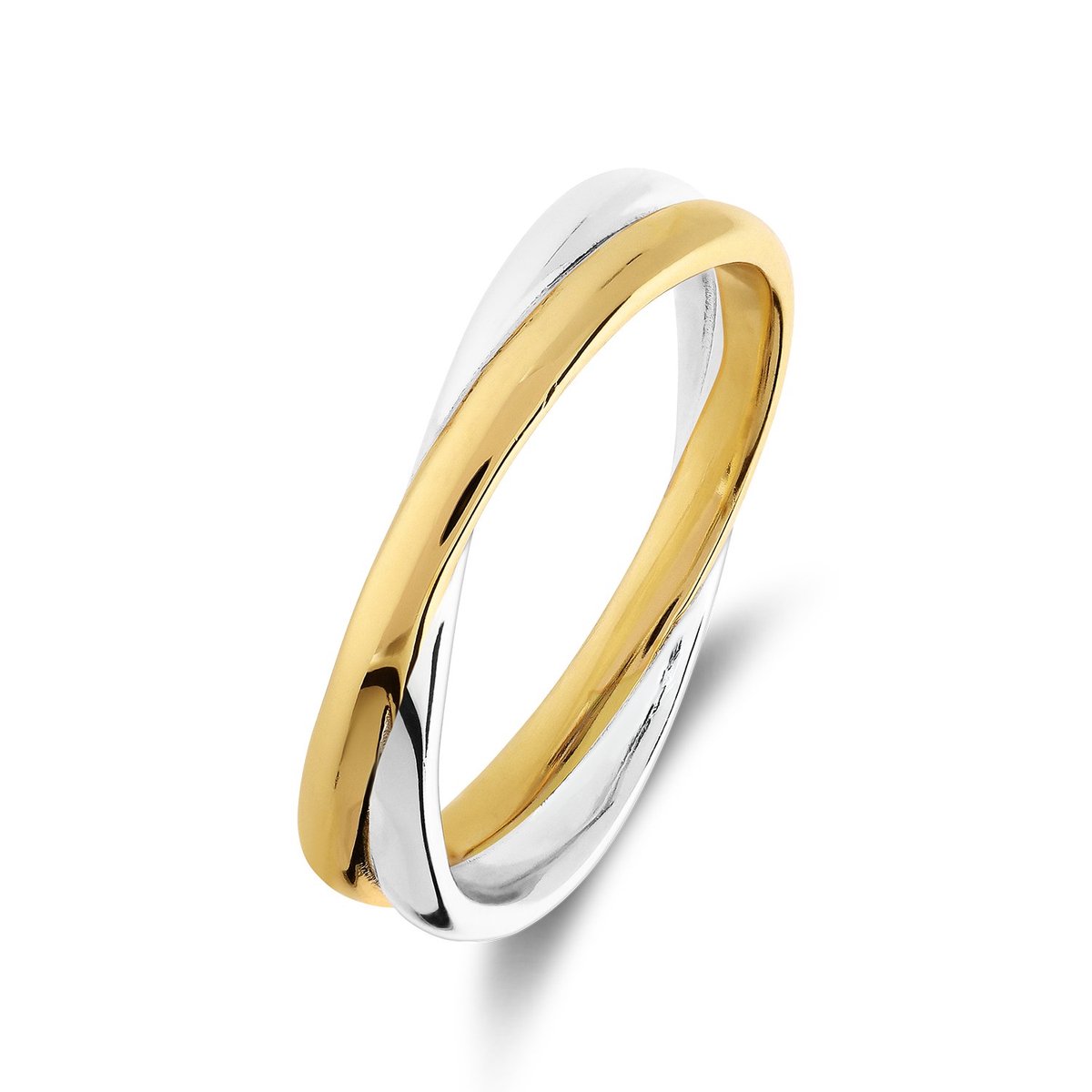 Lucardi Dames Zilveren bicolor ring - Ring - 925 Zilver - Zilver- en goudkleurig - 20 / 63 mm