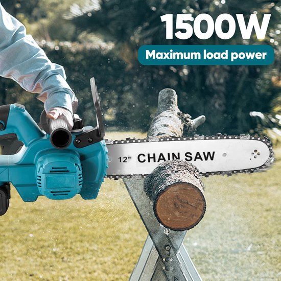 Zerova Borstel loze Kettingzaag - Motorzaag - Boomzaag Electrische - Draagbare kettingzaag - Bomen en Takken - 2 Accu's - Blauw — afbeelding 5