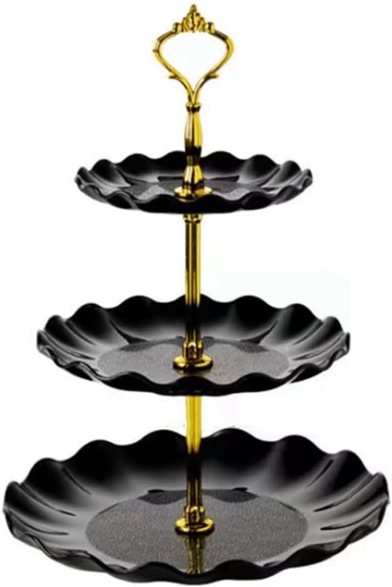 Cupcake-stand - 3-laags taartplateau - 3-staps dessertstand - herbruikbaar voor bruiloft - verjaardag - theeparty decoratie - zwart