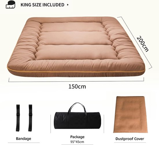 Vouwmatras - Futonmatras Vloermatras - Gastvrij Ontvangen - Memory Foam Tussenlaag - 150 x 200 cm - Lichtbruin — afbeelding 2