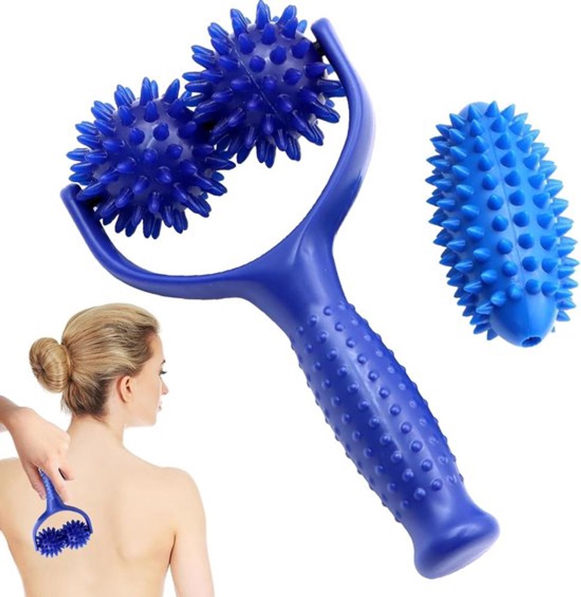 Massagerollen - verwisselbare massagerollen met 1 handvat - 3 egeltjesbal - massagebal - voetmassage - egeltjesbal - massageroller - fascia-roller voor spiermassage van voet - rug - benen