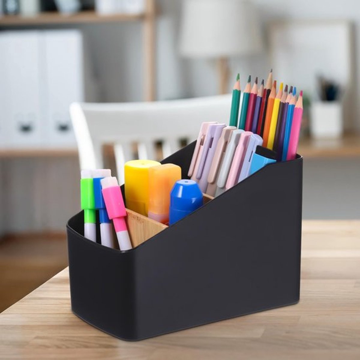 Bureauorganizer Houten - 4 Compartimenten - Multifunctionele Bamboe Verdeler - Pennenhouder - Bureau Accessoires - Afmetingen 18 x 12,5 x 9,2 cm