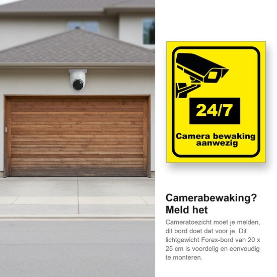 Camera Bewaking 24/7 - 20x25cm - Forex Bord |Tekst Zwart Geel — afbeelding 2