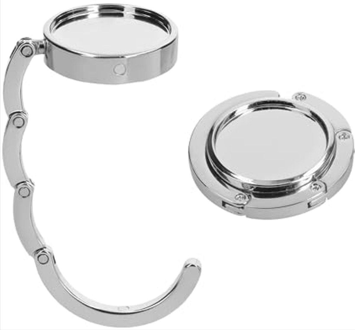*** 1 stuk Tassenghanger - Tafelhaak voor tas - Zilverkleurig - Tas aan tafel hangen - Inklapbaar - Compact - Travel Size van Heble® ***