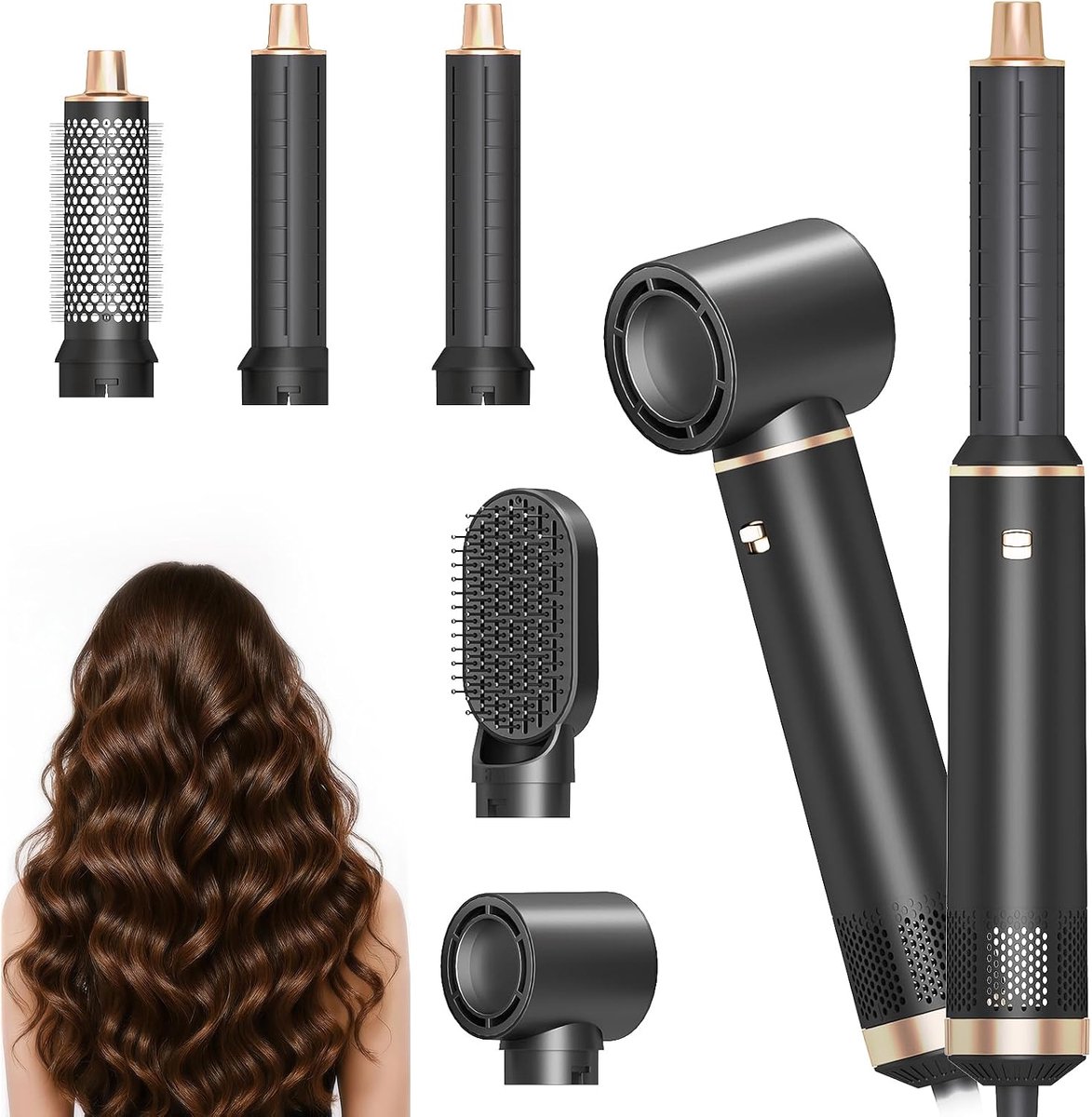 Airstyler 5-in-1 – Föhnborstel met Krulopzetstukken & Stijlborstel – 3 Warmtestanden – 800W – Zwart