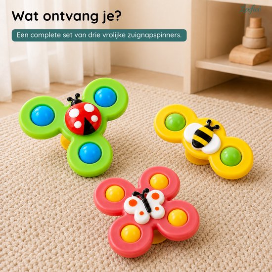 Leefico Fidget Spinners Baby met Zuignap - Badspeelgoed Baby - Sensorisch Speelgoed - Set van 3 Stuks van Leefico — afbeelding 3
