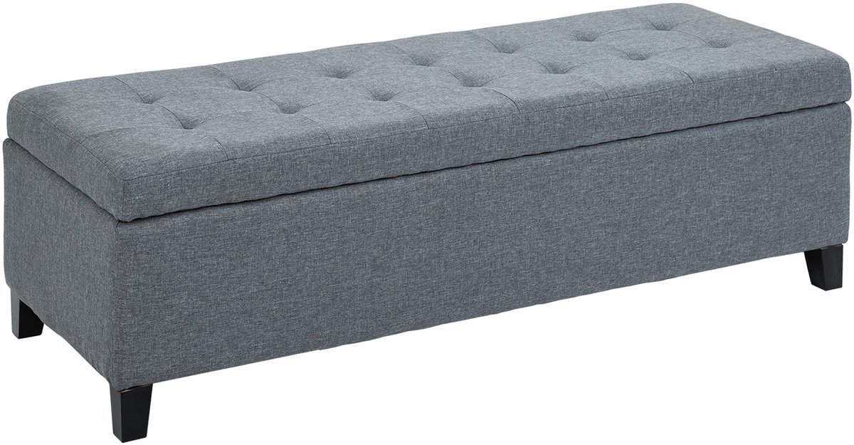 Grijze Gestoffeerde Bank 125 x 49 x 41,5 cm, Opbergbank met Deksel, Zitbank, Bedbank, Zithocker met Opbergruimte, Linnenlook, Voor Woonkamer, Slaapkamer en Hal, Zachte Bekleding, Comfortabel en Praktisch