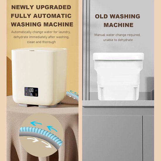 Draagbare Wasmachine - Mini Wasmachine Centrifuge - Appartement Wassen - Volautomatisch LCD Touchscreen - 7 Liter - Beige — afbeelding 5