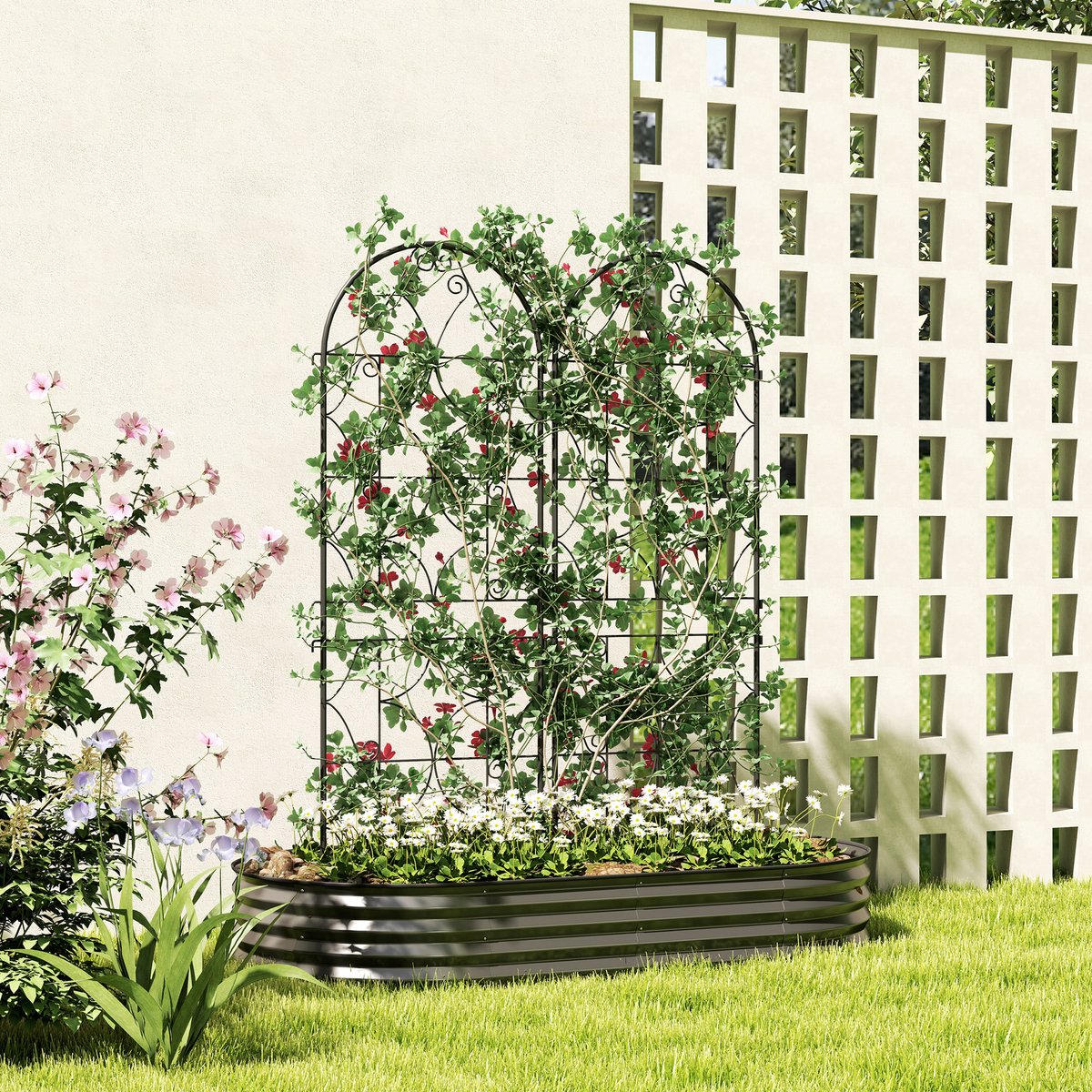 COVREO Rankgitter 50 x 150 cm zwart metaal, 2-delig voor klimplanten