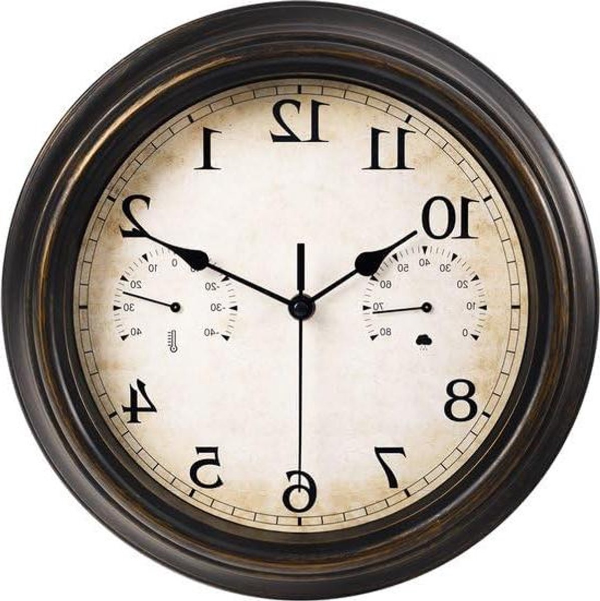 Buitenklok met Thermometer - Wandklok Hygrometer - Buitenweer Monitoren - Waterdicht Vintage Design - 355 cm Diameter - Zwart