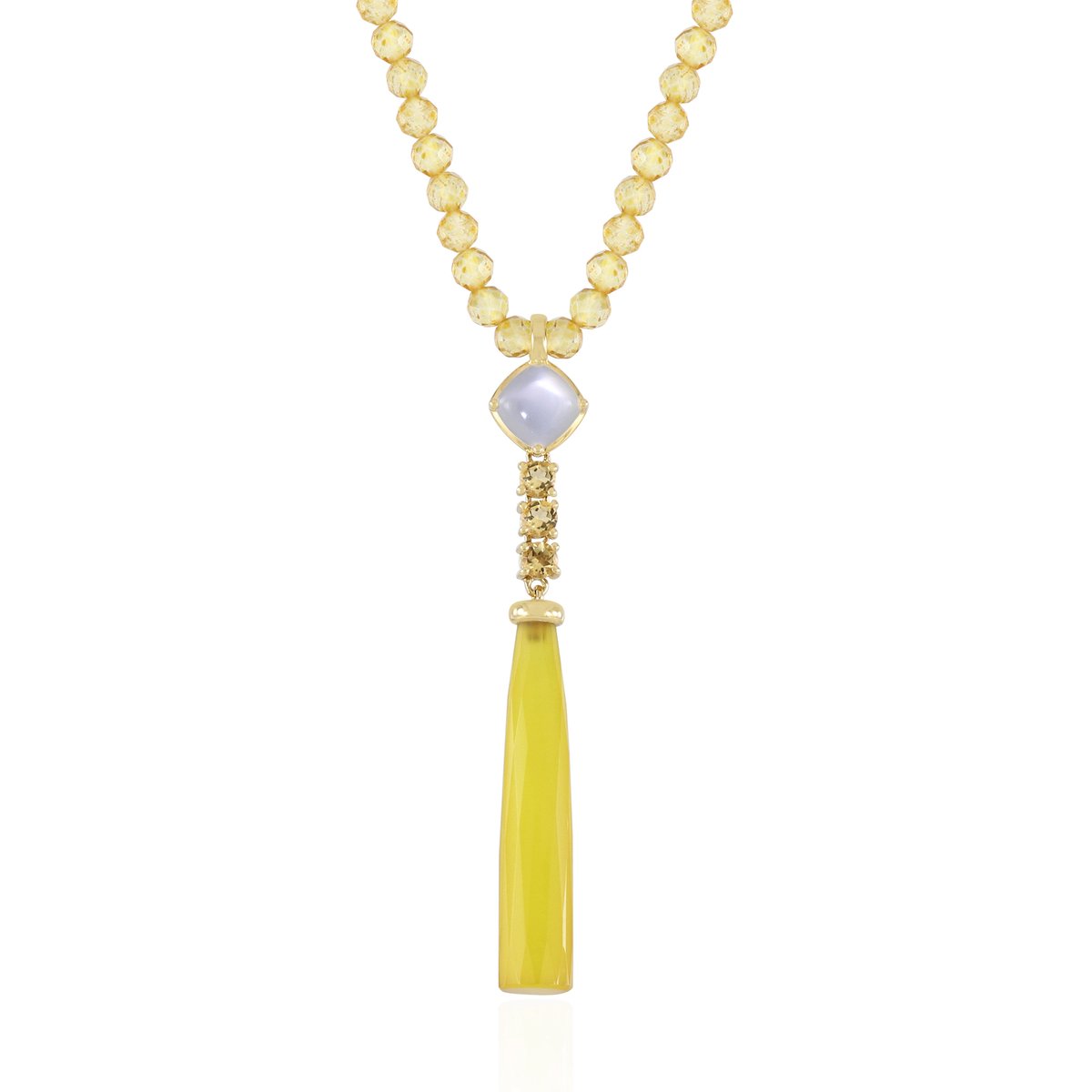 Cavill - Zilveren Halsketting - 925 Sterling Zilver Verguld - Gele Chalcedoon 8,55 ct - Maansteen & Citrien Accenten - Elegante Damesketting