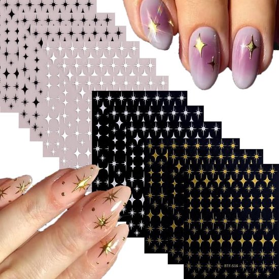 Stickers met witte en gouden sterren voor nagels.