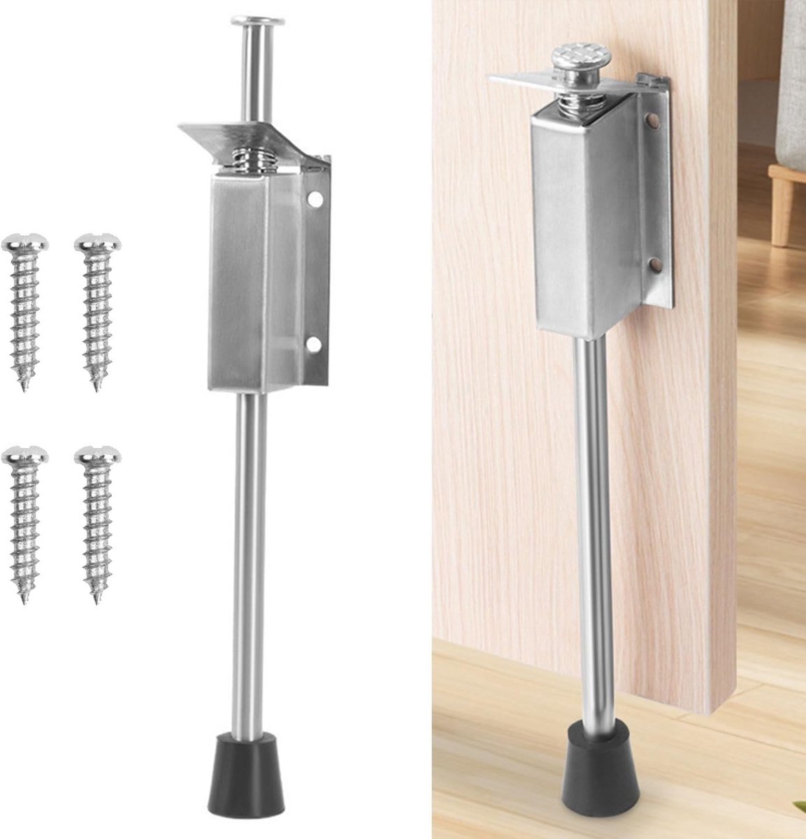 Vloerdeurstopper - Zilver - 250 mm - Roestvrij Staal met Voetbediening - Voor Huis- en Garagedoelen