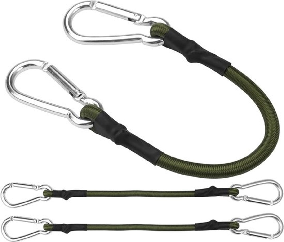 Versterkte Elastische Straps van 30 cm en 60 cm met Karabijnhaken - Ideaal voor Tent, Blind en Bagage - Elastische Spanners voor Kampeerspullen en Outdoor Activiteiten