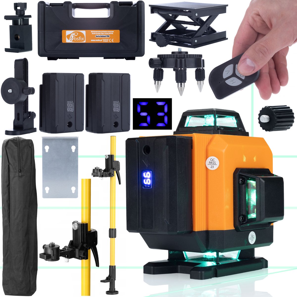Rosfix Kruislijnlaser ROT16L - 16 Lijnen Groen, 360° - IP54, 2x3500mAh, 5h