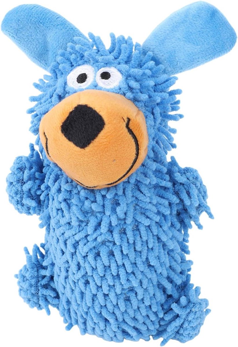 Piepend Hondenspeeltje - Kauwspeeltje Dweil - Tanden Reinigen - Batterijvrij Geluid - 15 x 10 x 6 cm - Blauw