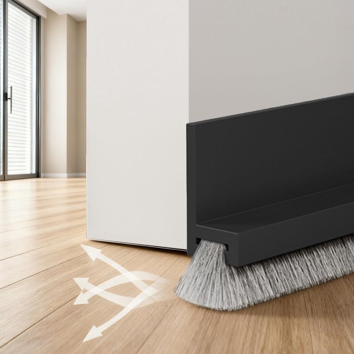 Zelfklevende deurafdichting met borstel, 100 cm x 53 mm, tochtstrip voor deuren, isolatie en geluidsdemping, zwart