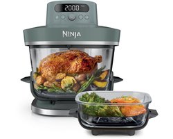 Ninja CRISPi PRO XL Glazen Airfryer met 7 kookfuncties - Airfryen, Bakken, Braden, Rijzen, Drogen. Max Crisp en Opnieuw krokant maken - 2.3 liter en 5.7 liter glazen schaal - PFAS vrij koken - Grijsgroen - AS101EUGY