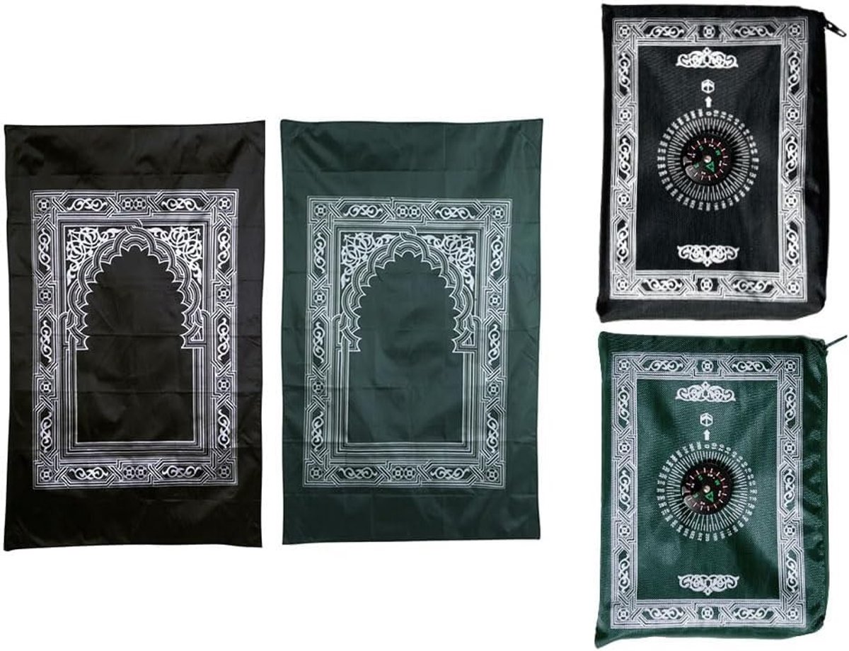 Draagbare Gebedsmat voor Moslims, 2 Stuks, Polyester, Reisgebedmat met Kompas, Ideaal voor Ramadan en Spirituele Reizen