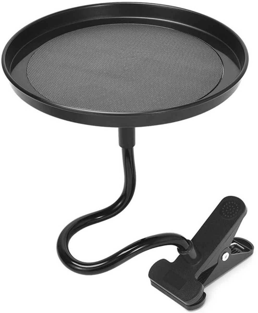 Voedseldienblad Verstelbaar - Multifunctionele Tafel - Auto-Dienblad met Klemhouder - Organizer voor Dranken/Snacks - Zwart - Hoogwaardig ABS/Metaal