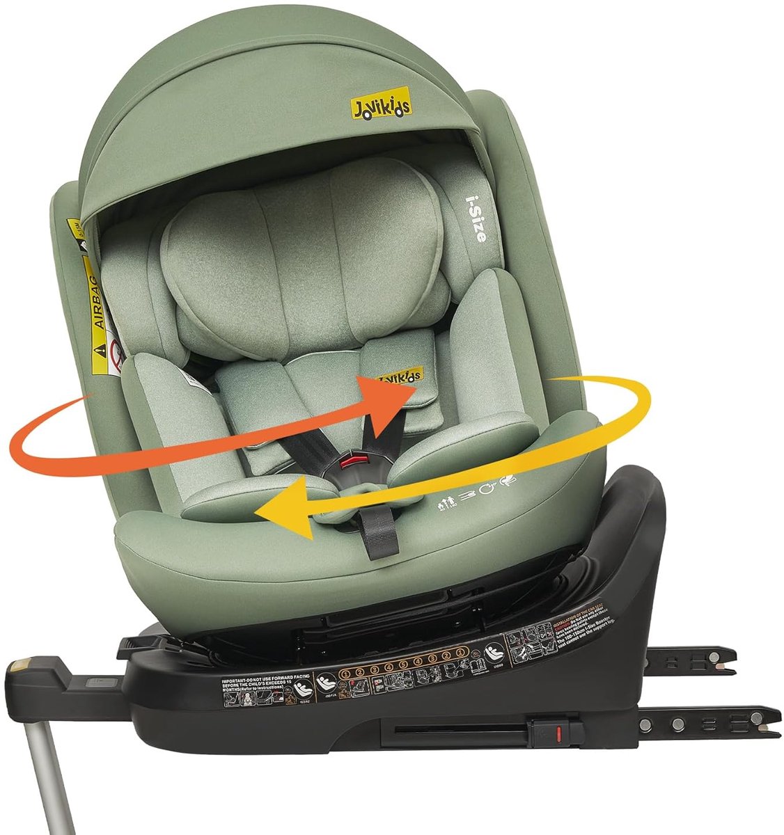 Wishdor Kinderautostoel 360° draaibaar - i-Size R129 - ISOFIX met steunpoot - 40-150 cm - verstelbare ligstand - afneembare zonnekap - groen