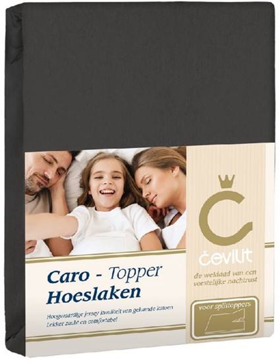 Cevilit Jersey 155 Grams - Caro Splittopper Hoeslaken - Antraciet - 160x200 cm