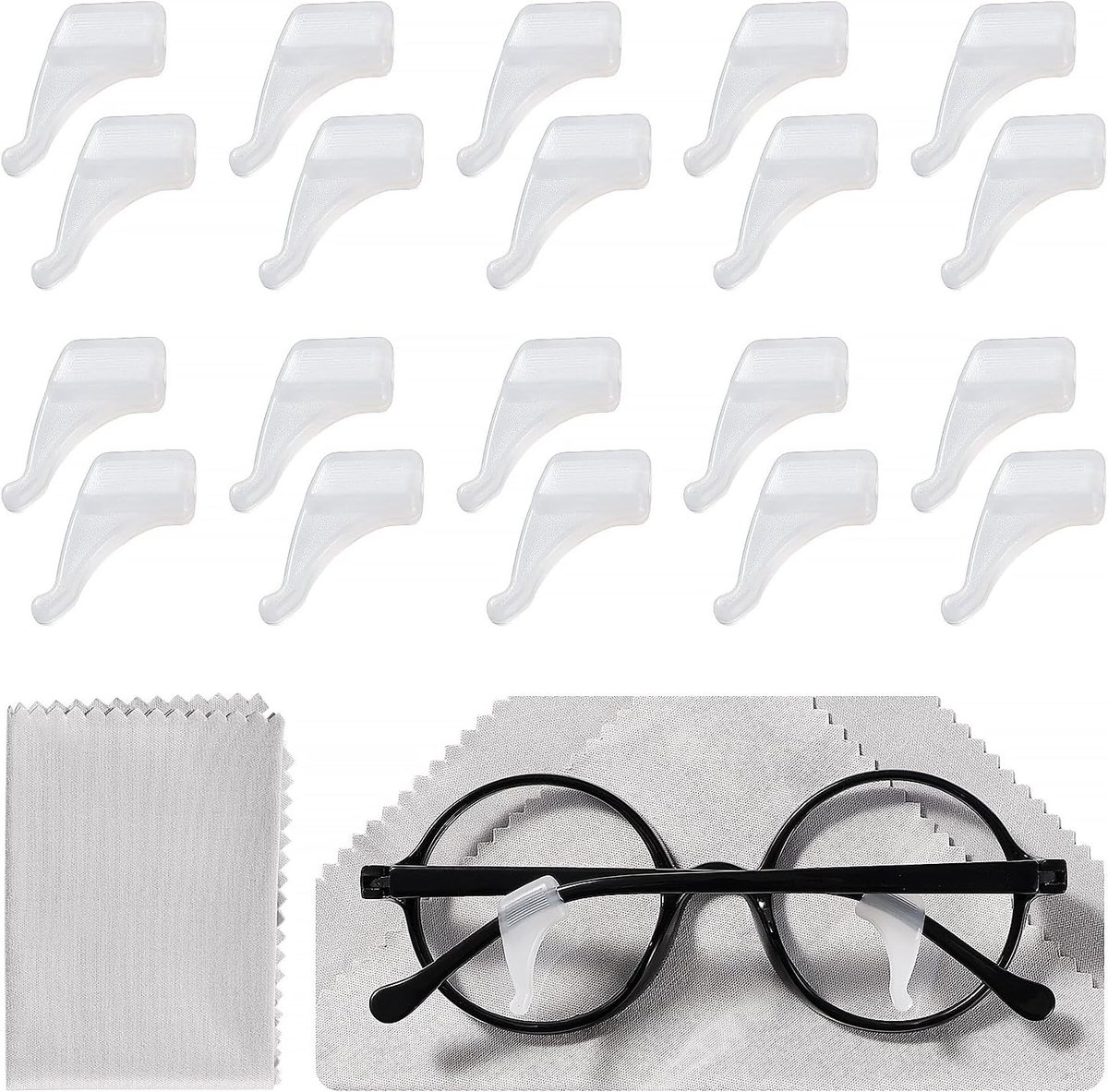 10 Paar 20x11mm Oordopjes voor Brillen, Silicone Temple Holders, Antislip Oorhaak Grip, Inclusief Brillendoek, Ideaal voor Zonnebrillen en Leesbrillen