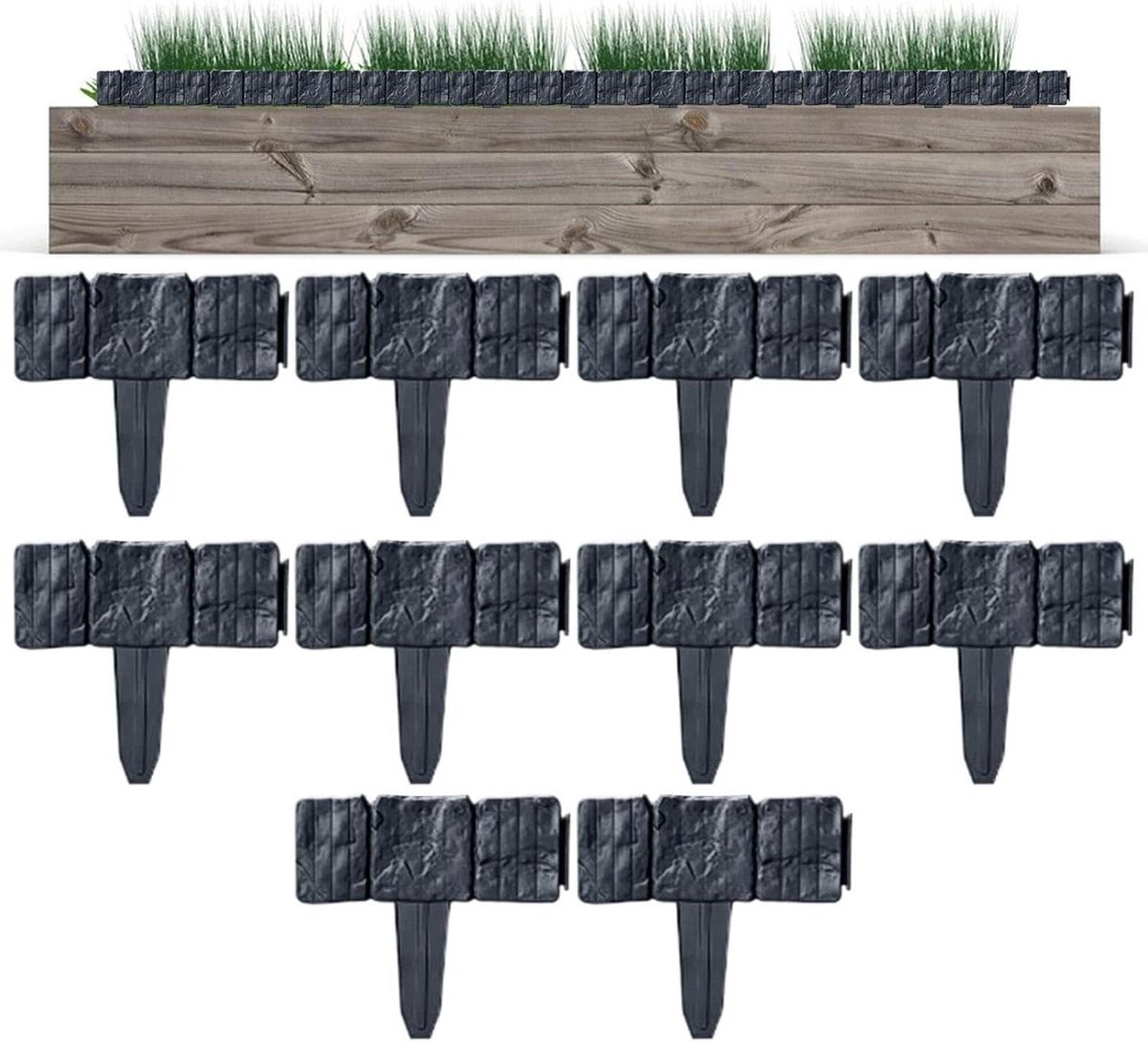 Landschap Randsteen - Tuinborder Imitatie - Tuin Afscheiden - Zonder Graven Installatie - 10 Stuks - Zwart