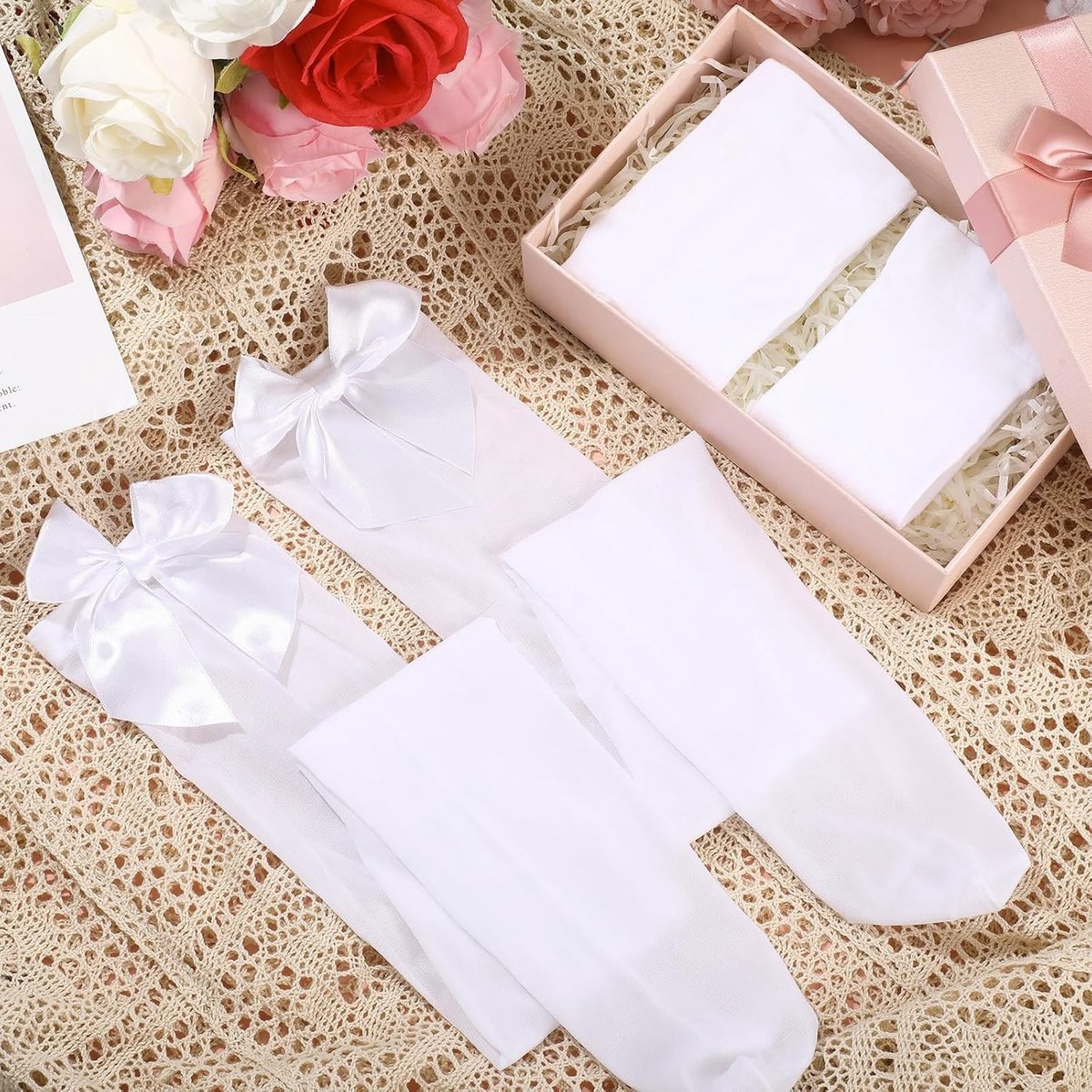 2 Paar Halterloze Kousen, Witte Kousen, Hoge Dijen Kousen, Lange Kniehoge Sokken voor Dames, Perfect voor Feestjes en Casual Outfits