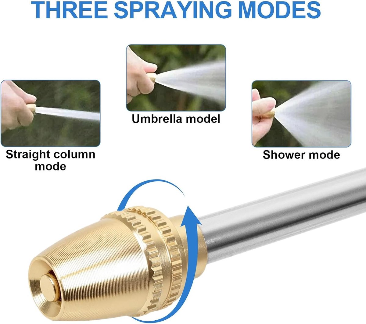 Metalen Tuinsproeier met 4 Instelbare Patronen, Hoge Druk Waterpistool voor Tuinonderhoud en Auto's, Ideaal voor Irrigatie en Schoonmaakwerkzaamheden