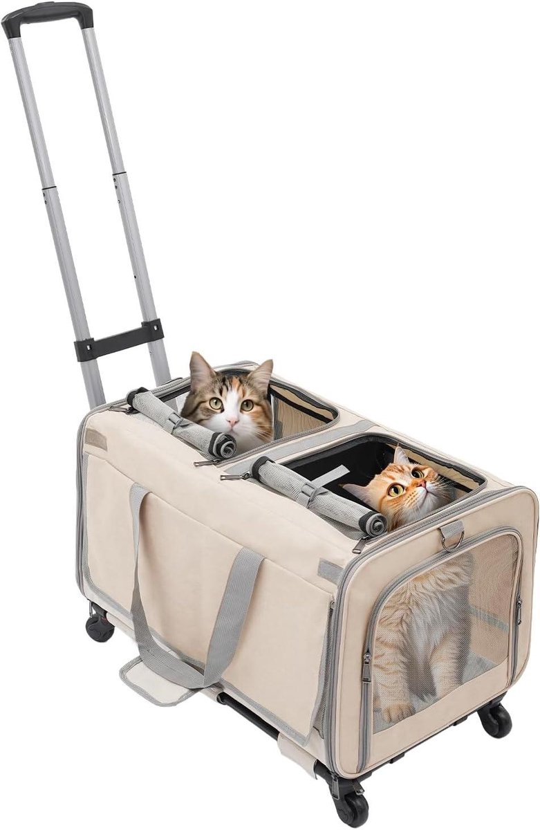 Opvouwbare Transportbox - Reistas Huisdier - Reizen met Huisdieren - Met Wielen Scheidingswand - 61 x 38 x 42 cm