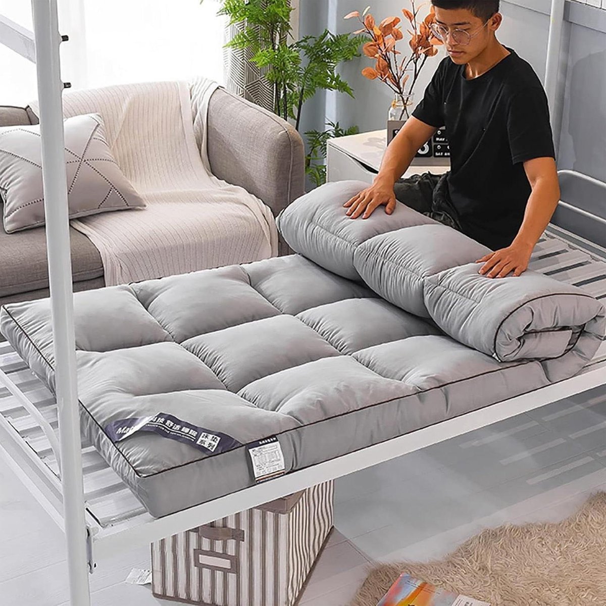 Dikke Matrasmat - Zachte Futon - Comfortabel Slapen - Hoge Rebound Vulling - 120x200cm - Zwart