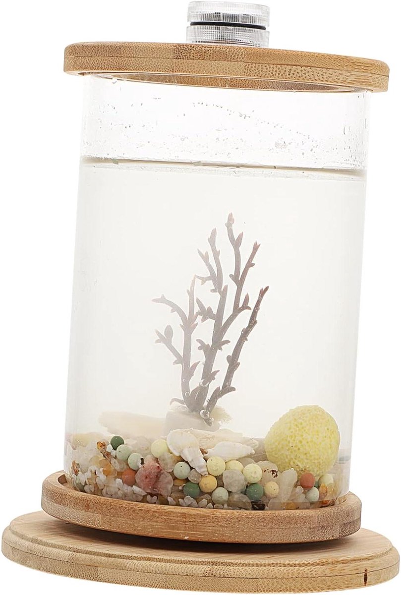 Glazen Vissenkom - Aquarium Tank - Huisdecoratie - Met LED Verlichting - 18 x 14.5 x 14.5 cm - Bruin