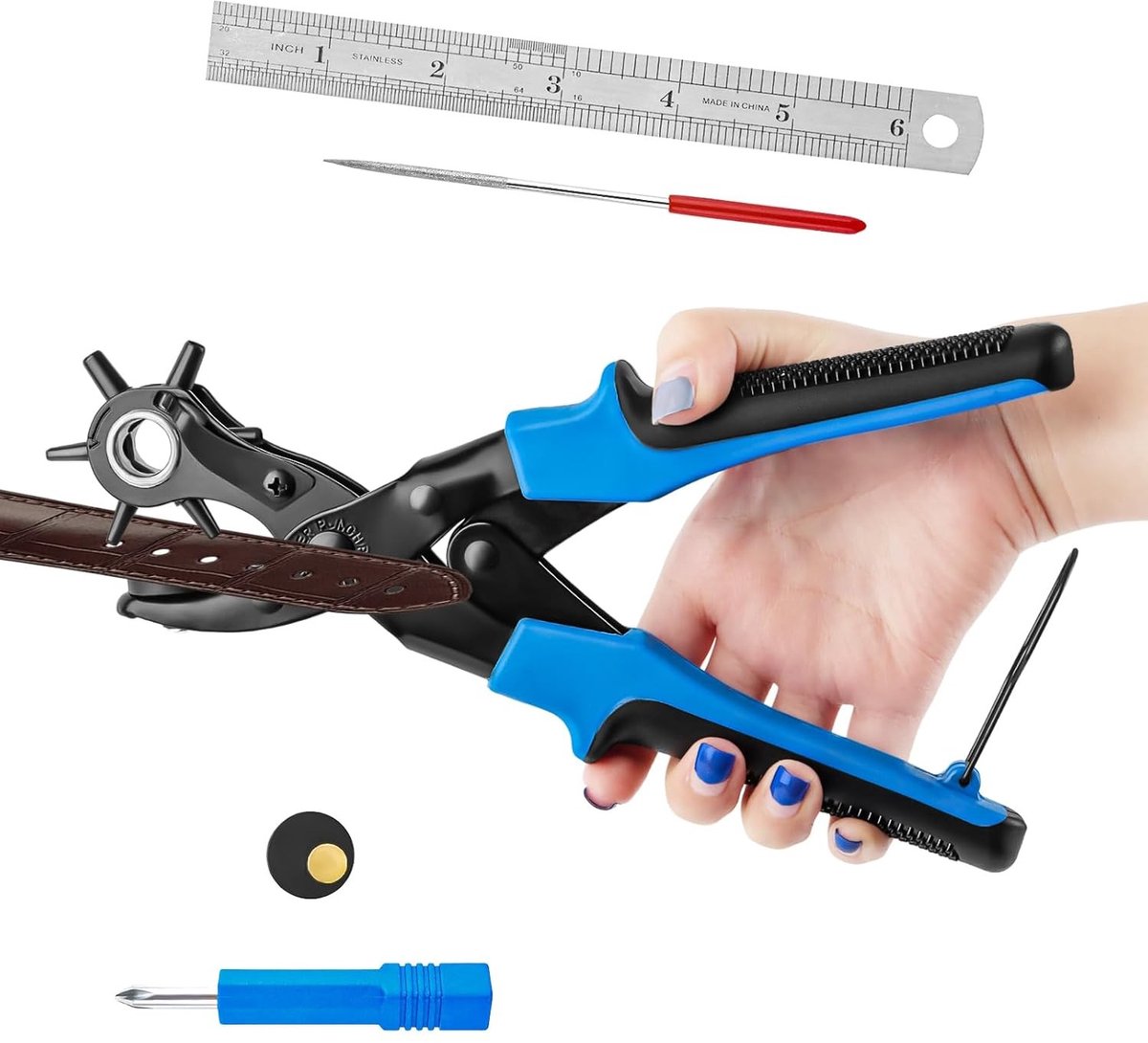 Gatentang - Zwart - Ergonomische Perforator voor Leer en Karton - Voor Diverse Materialen en Toepassingen