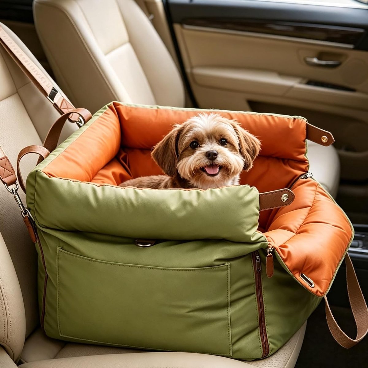 Hondenautostoel - Grijs - Geschikt voor kleine en middelgrote honden - Waterdicht Kunstleer - Voor in de auto, thuis of op de camping