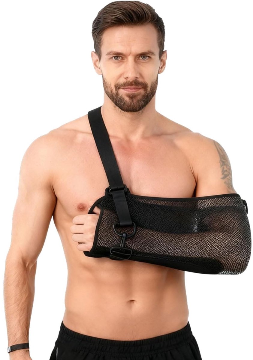 Verstelbare armsling van netstof voor optimale arm- en schouderondersteuning, comfortabele schouderband voor mannen en vrouwen