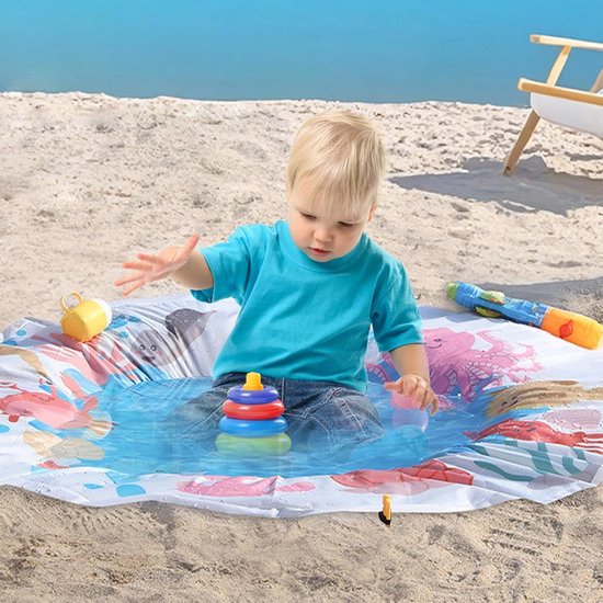 Babybadje voor buiten - Strandmat Opblaasbadje - Buitenspelen - Draagbaar en handig - 140x140 cm - Enkel kenmerk — afbeelding 4