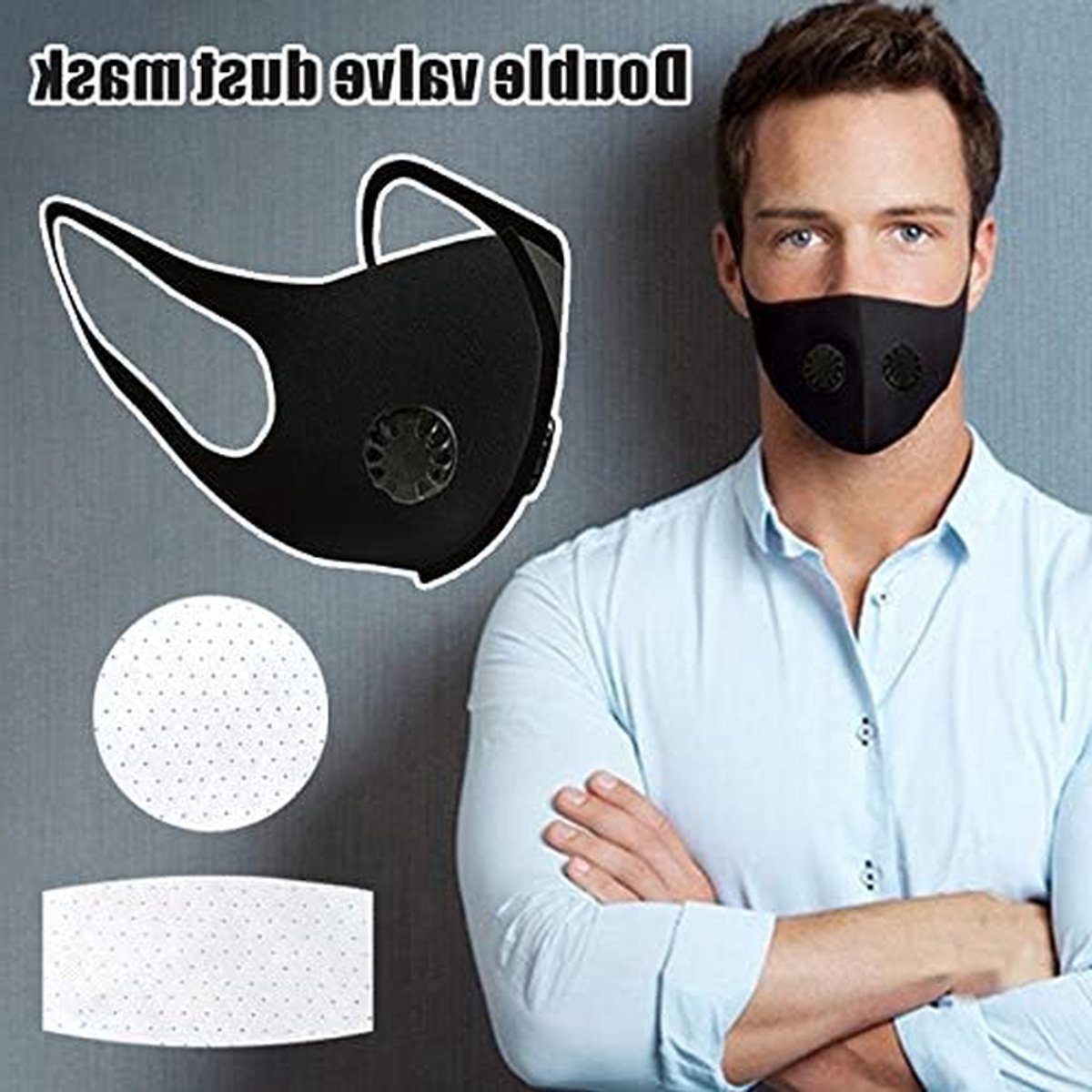 Herbruikbaar Stofmasker - Comfortabel Mondkapje - Outdoor Activiteiten - Dubbele Ademventielen - 165 x 135 mm - Zwart