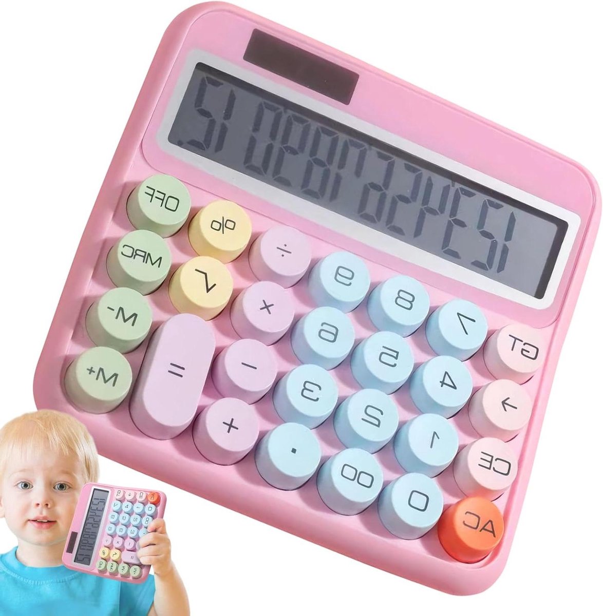 Grote Rekenmachine - Bureaucalculator Optelmachine - Financiële Berekeningen - Grote Knoppen LCD-scherm - 12-cijferig - Roze