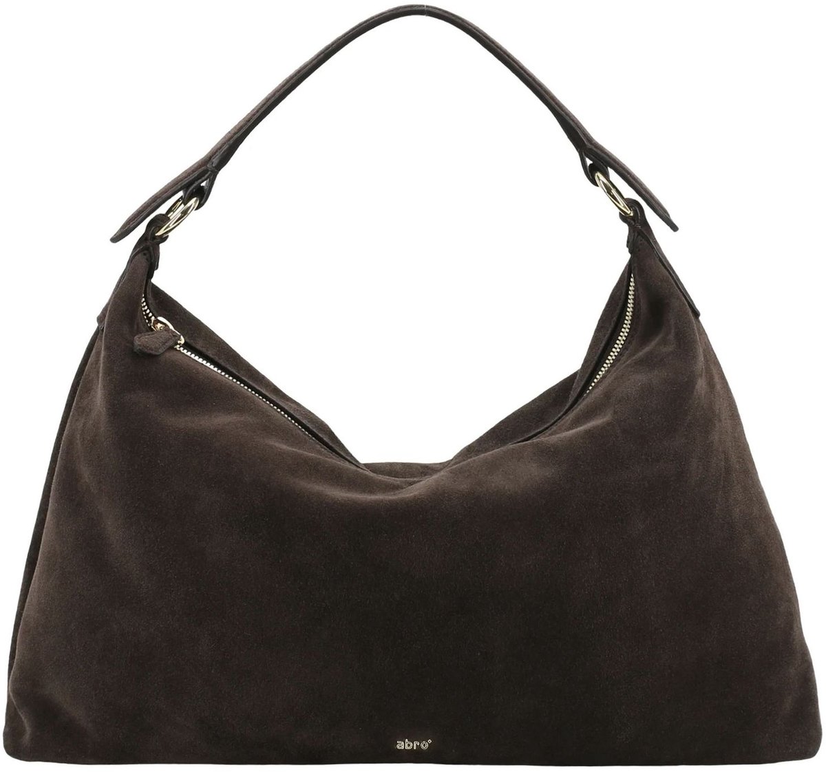 abro Leren schoudertas Leather Suede All In One Hobo Bag Dark Brown donkerbruin