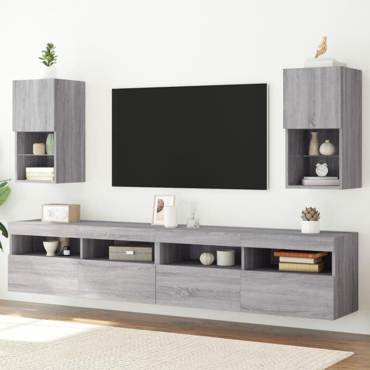 TV-kasten LED - Media meubels - Entertainment centrum - Wandmontage mogelijk - 305x30x60 cm - Grijs Sonoma