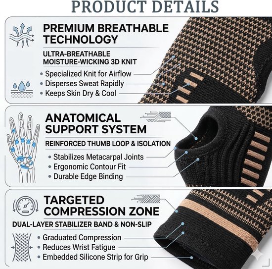 Neopreen koperen polsbandage met hoge elasticiteit, maat M, ideaal voor sport, fitness en herstel — afbeelding 4