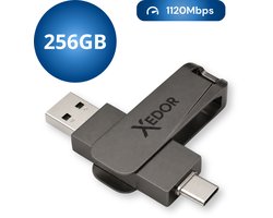 Xedor® Base - USB Stick - 256 GB - 1120Mbps - USB C en A - iPhone en Android - Donkergrijs