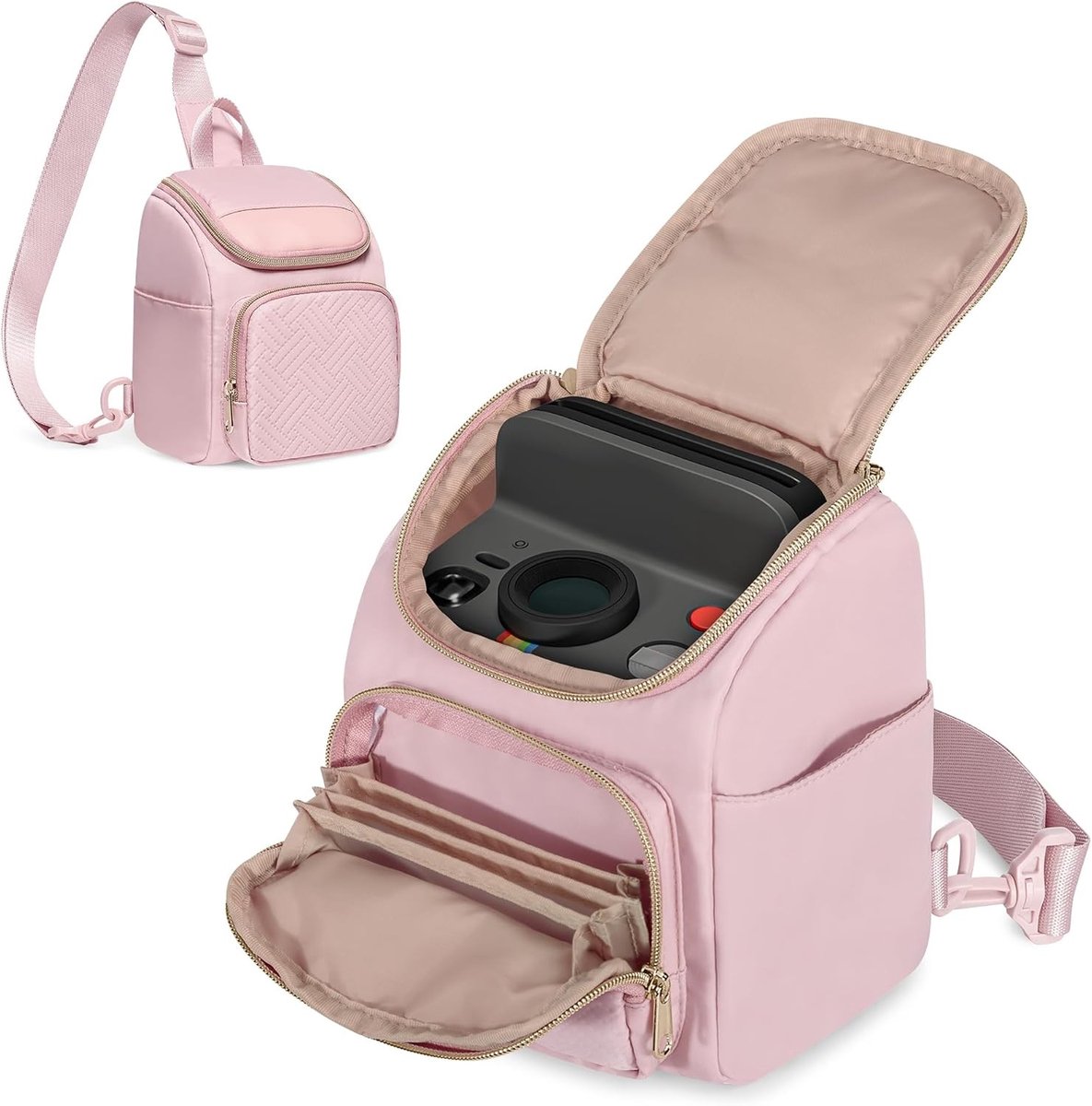 Sling Bag voor Instant Film Camera's, Verstelbare Schoudertas voor Polaroid Now, Flip en Go Gen 2, Roze Draagtas met Comfortabele Strap