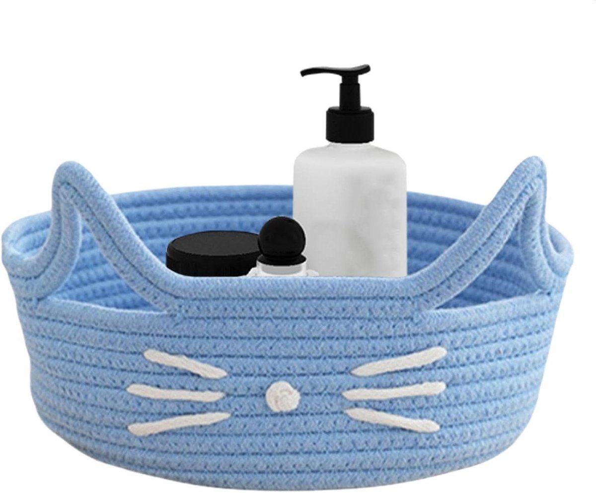 Kattenmand Opbergmand - Opvouwbare Mand - Thuis Organiseren - Uniek Kattenoor Design - 23 x 10 cm - Blauw